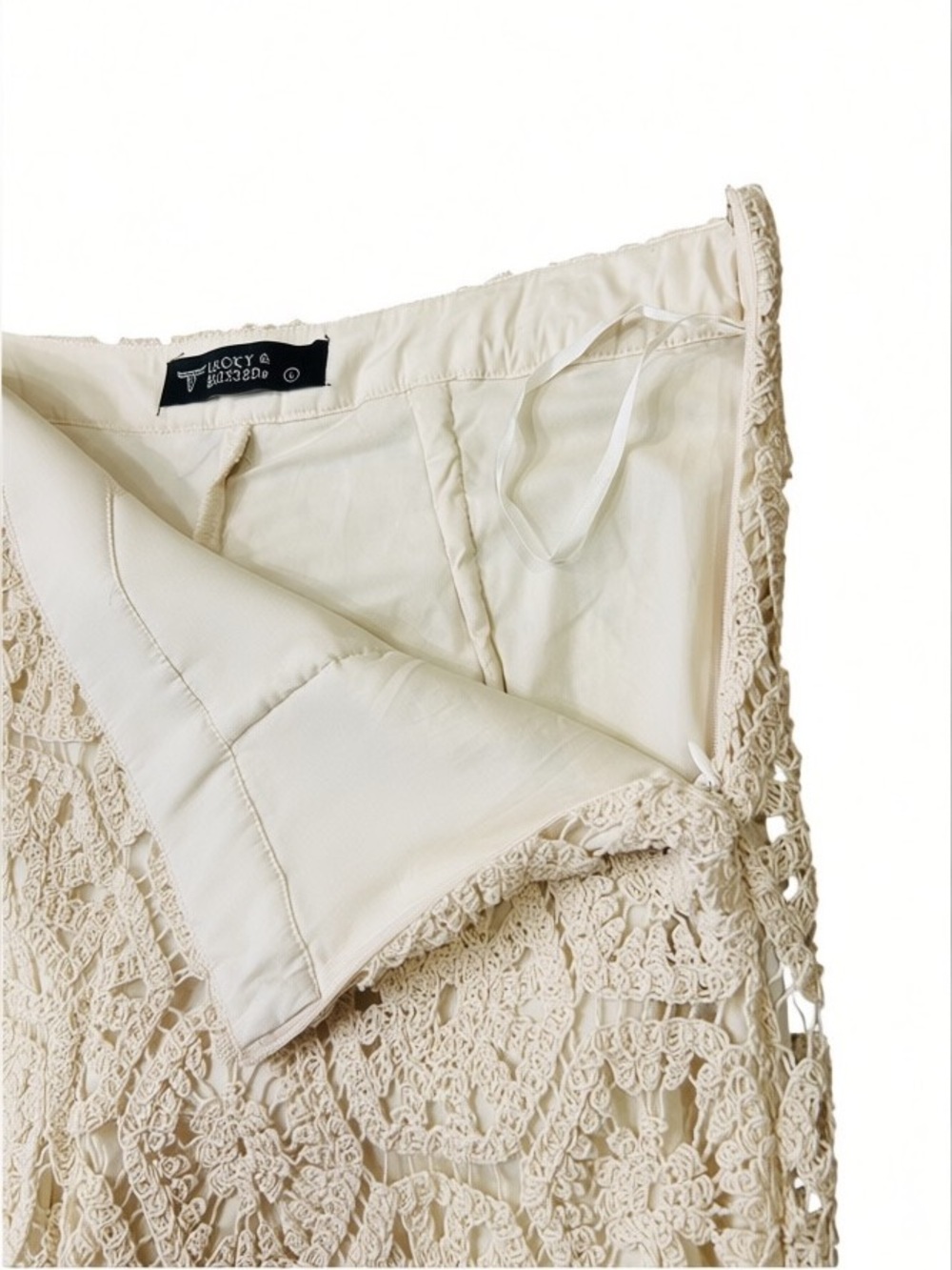 Lucky & Blessed Beige Crochet Lined Boot Cut Pull On Pants Side Zipper Large - Picture 8 of 10